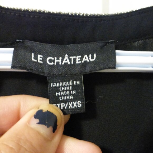 LE CHATEAU black flutter sleeve chiffon top with silver shimmery beads - Picture 3 of 11